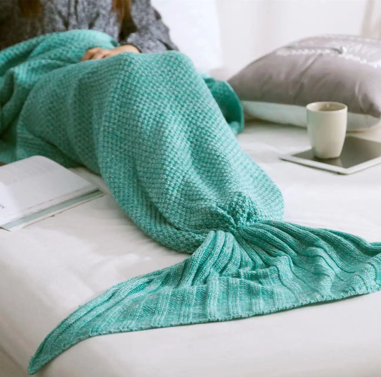 Knitted Throw Blanket for Children and Adults, Mermaid Tail, Cartoon, Home Cover, Beach, Travel, Bed, Sofa Use, Baby, FG437