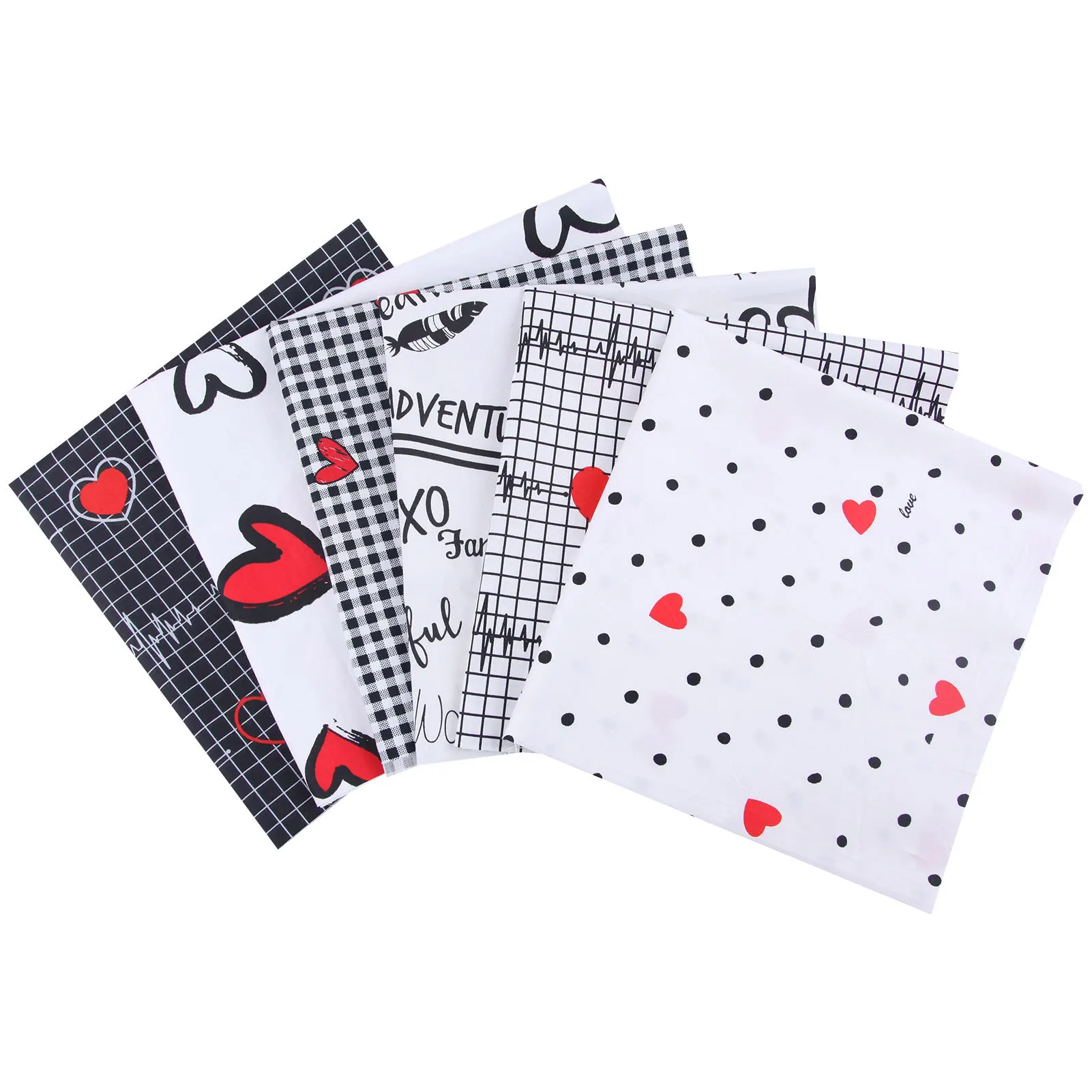 6PCS Valentine＇ s Day Fabric Heart Romantic Cotton Sewing Fabric