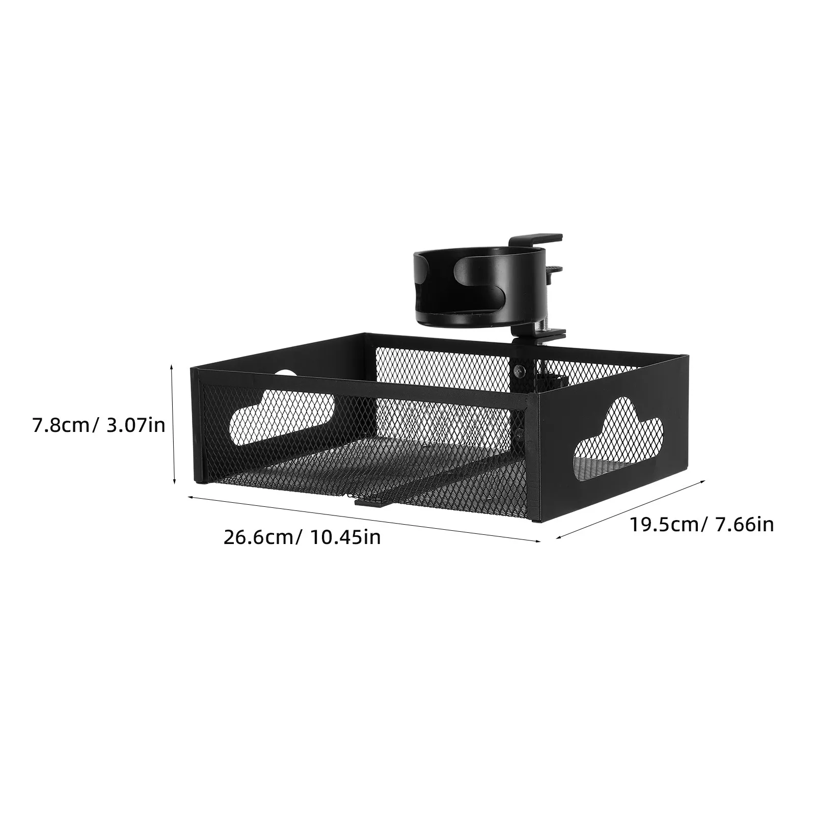 Clip on Desk Edge Snack Organizer Adjustable No Drill Clamp on Mesh Under Desk Cup Holder Cable Management Tray Fits Table - view 5