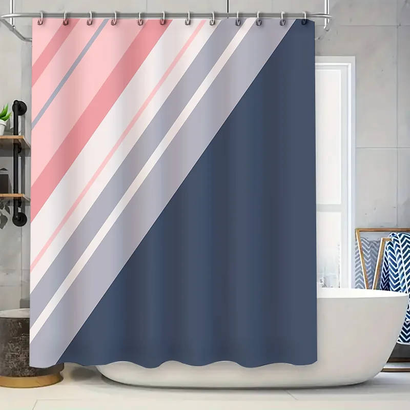 

Shower Curtain Set Waterproof Abstract Stripe Pattern Bathroom Decor Modern Farmhouse Coastal Fabric Backdrop