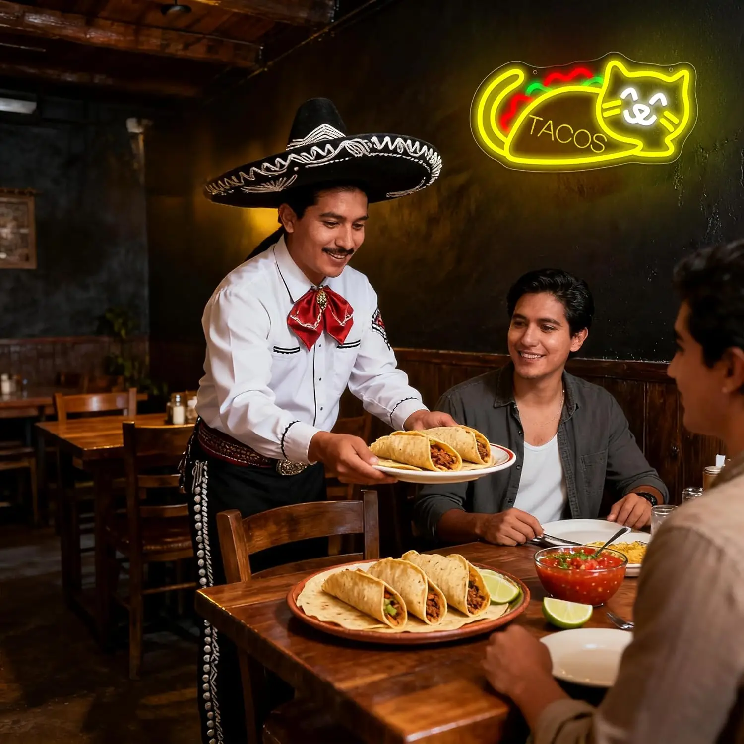 التاكو القط النيون عكس الضوء كول القط تسجيل جدار ديكور للرجل الكهف Led الحيوان مطعم بار البيرة حفلة عيد الميلاد هدية عيد ميلاد #5