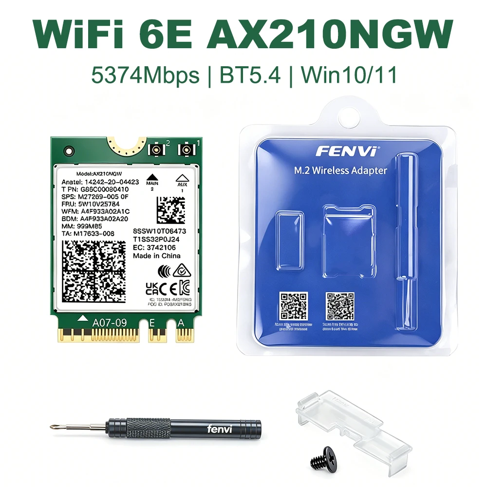 Wi-Fi 6E AX210 BT5.4 M.2 WiFi Card 5374Mbps 802.11AX Bluetooth 5.4 Wireless Network Adapter AX210NGW Ethernet Adapter