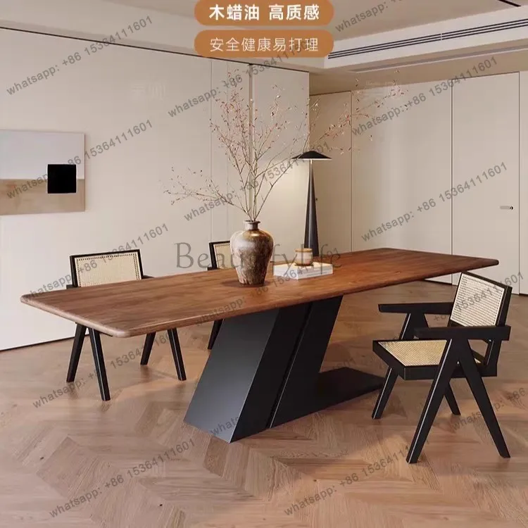 PG Nordic medieval black walnut dining table home living room design solid wood desk