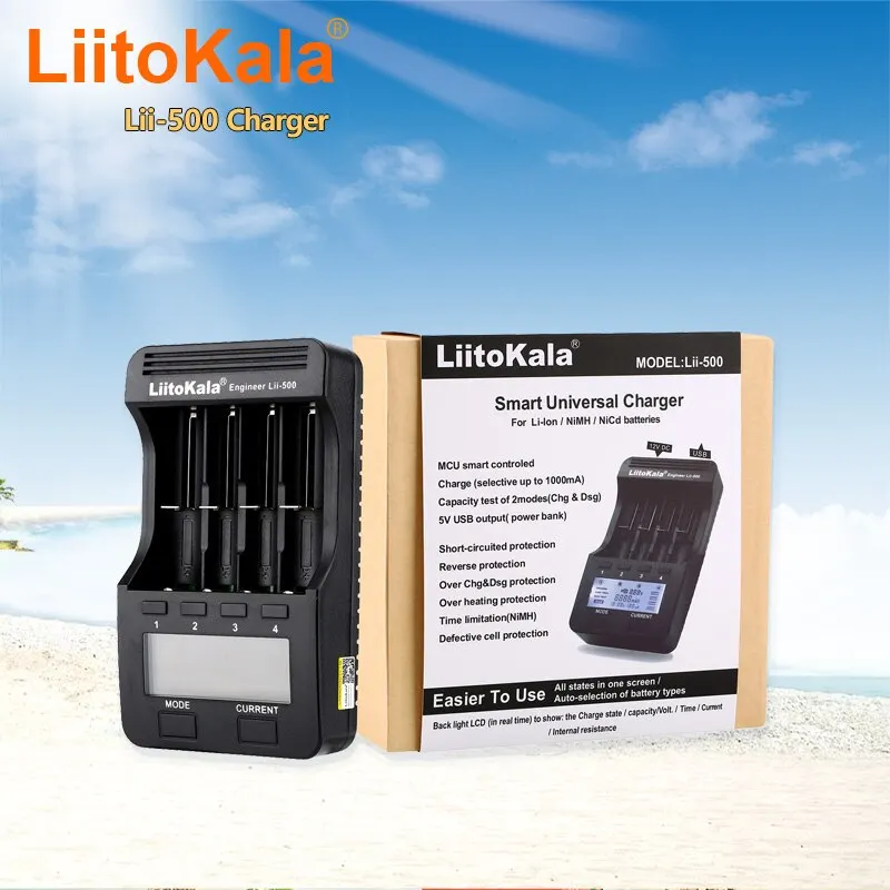 LiitoKala Lii-500 LCD 3.7V/1.2V AA/AAA 18650/26650/16340/14500/10440/18500 Battery Charger with Screen+12V2A Adapter