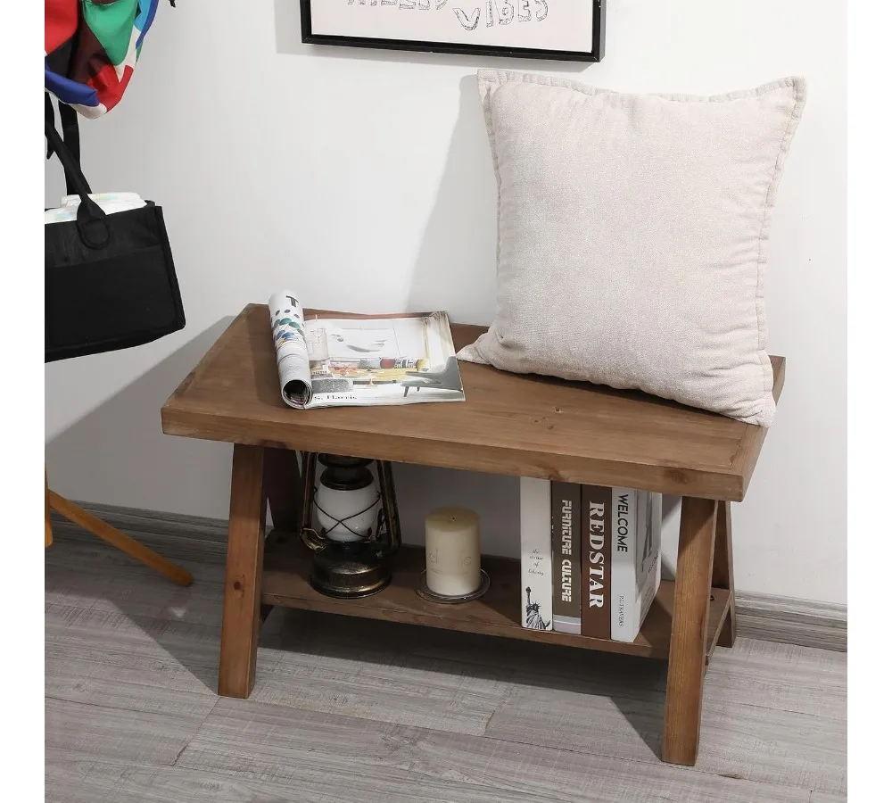 مقعد خشبي ريفي مقاس 30 بوصة، مقعد تخزين مدخل المزرعة لغرفة المعيشة وغرفة الطعام، لمسة نهائية طبيعية