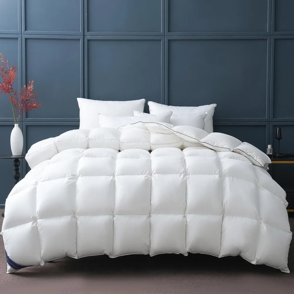 Feather Comforter King Size, Down & Feather Fiber Bedding Comforters,100% Cotton White Duvet Insert,All Season Ultra Soft