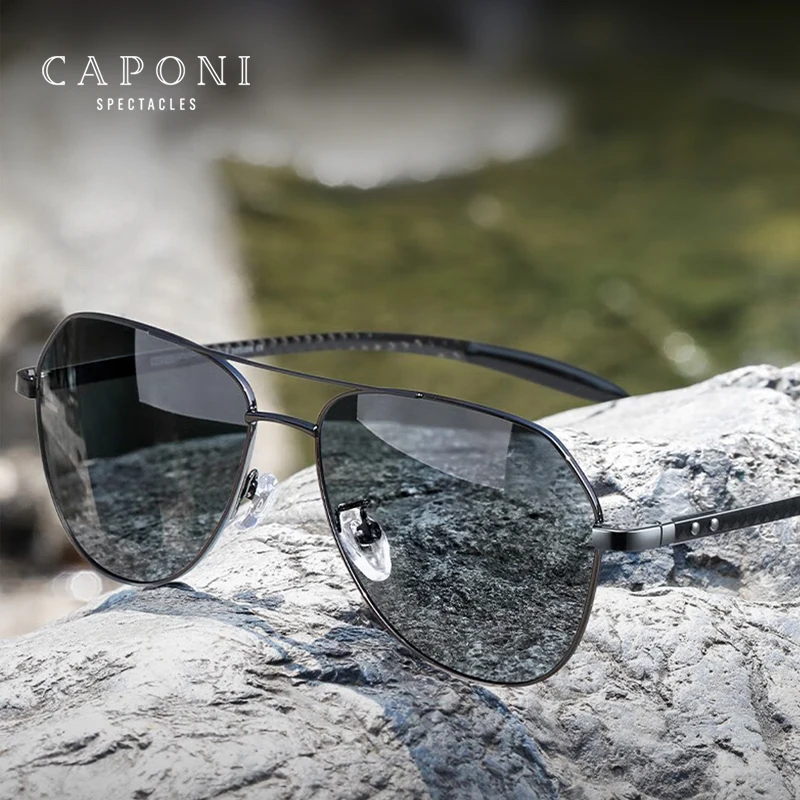 

CAPONI Polarized Sunglass Men Photochromic CarbonFiber Sports shades Sunglasses UV400 Day Night Vision Brand designer BS23028