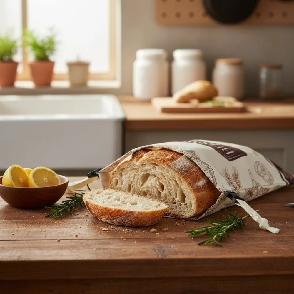 New Reusable Beeswax Bread Bags Cotton Beeswax Coated Fresh-Keeping Bread Bags Zipper Closure 43*33cm Sourdough Bag Freezer Use