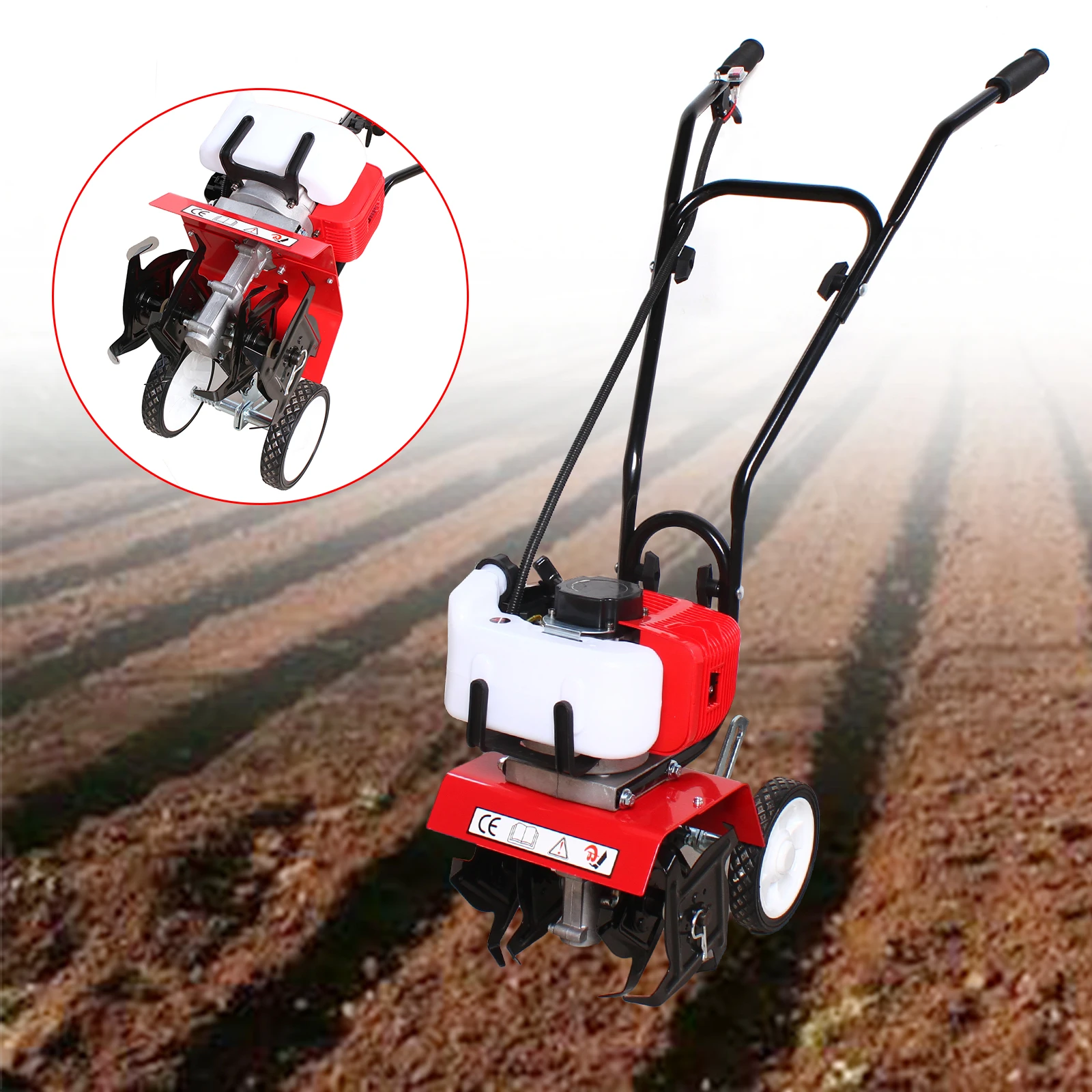 

Mini Cultivator Farm Tiller 1.65kw 52cc Garden 6500-7000r/min Soil Tilling for Use on Farms Parks Gardens Yards Fields