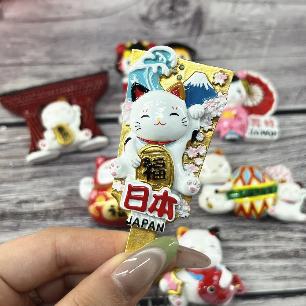 Japan Maneki-neko & Japanese Culture Series 3D Fridge Magnet, Resin Lucky Cat Souvenir, Collectible Gift