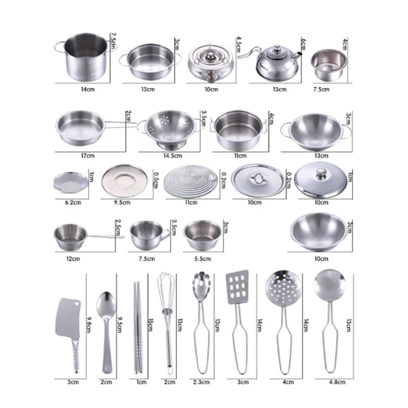 16 قطعة مجموعات الالعاب المطبخ للأطفال الفولاذ المقاوم للصدأ أواني المطبخ والمقالي مجموعة أداة المطبخ لعبة للأطفال هدية #2