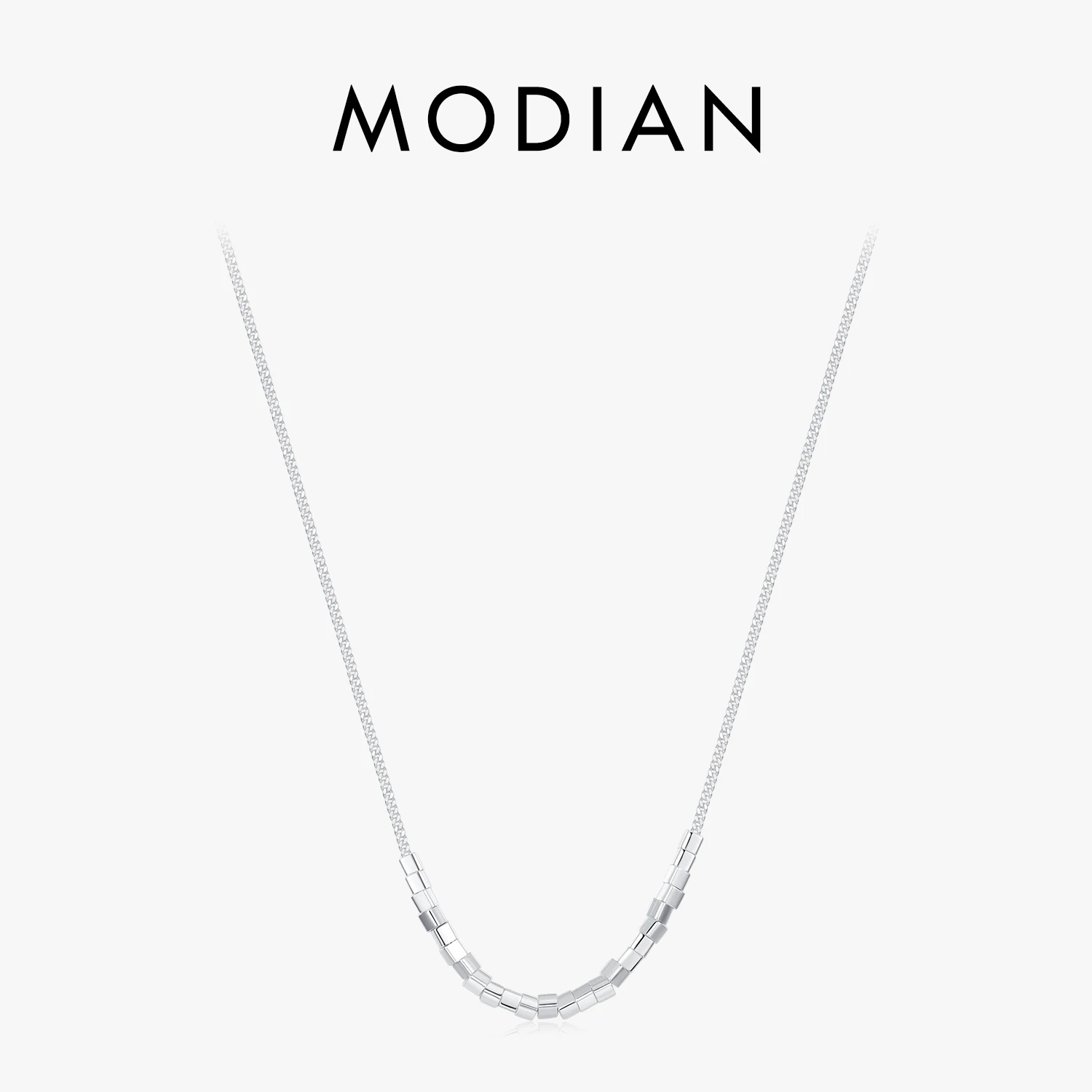 

MODIAN 925 Sterling Silver Small Square Necklace Charm Trendy Party Link Chain Pendant Necklaces For Women Valentine's Day Gifts