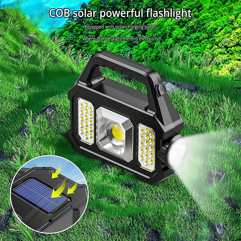 Multifunctional Flashlight Solar Rechargeable Searchlight Outdoor Waterproof Treasure Strong COB Hand Lamp Carrying Night Riding