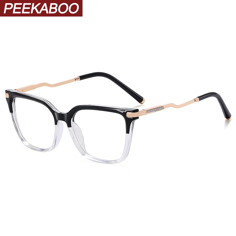 Peekaboo TR90 square glasses anti blue light female pink brown clear lens retro eyeglasses women metal decoration female