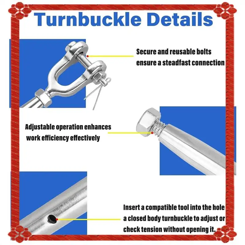 24-Hour Delivery 4PCS Turnbuckle,1/4In (M6) 304 Stainless Steel Turnbuckle,1600Lbs Working Load Limit,Closed Body Jaw And Jaw Tu