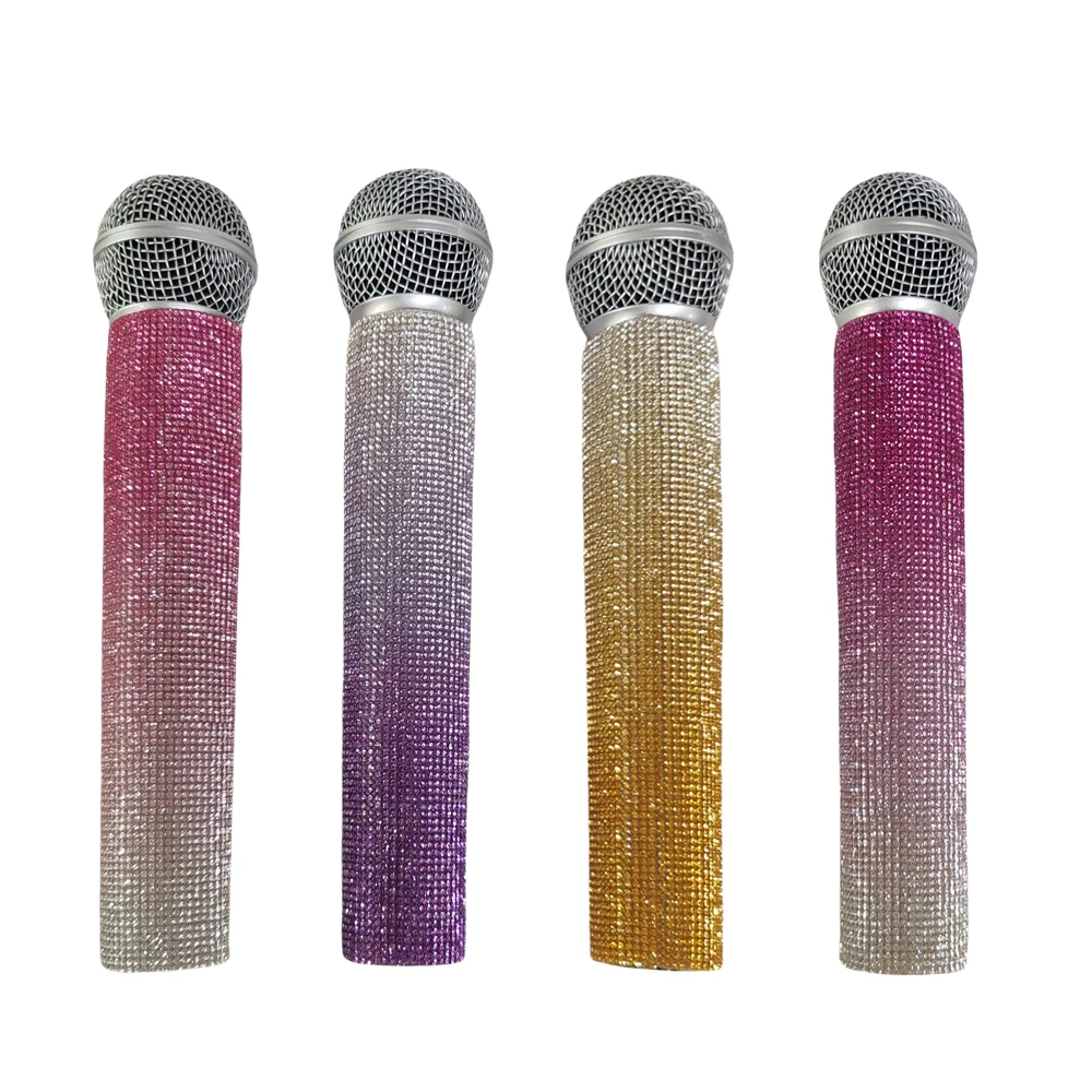 New Rhinestones Microphone Cover,Rhinestones Mic Handle Sleeve, Wireless Microphone Decorative Sleeve for Stage,Party,Wedding