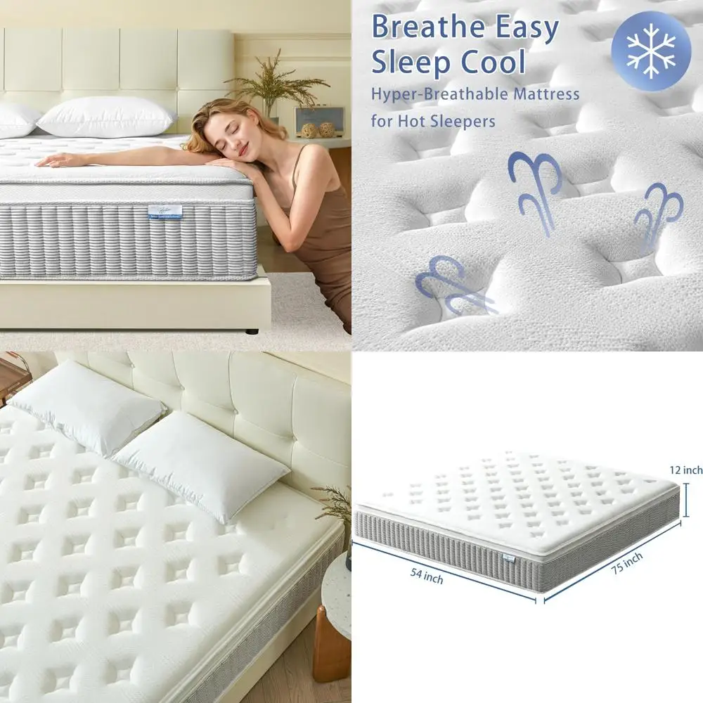 

12 Inch Hybrid Mattress with Cooling Gel Memory Foam and Pocketed Coils - Medium Firm, CertiPUR-US Certified