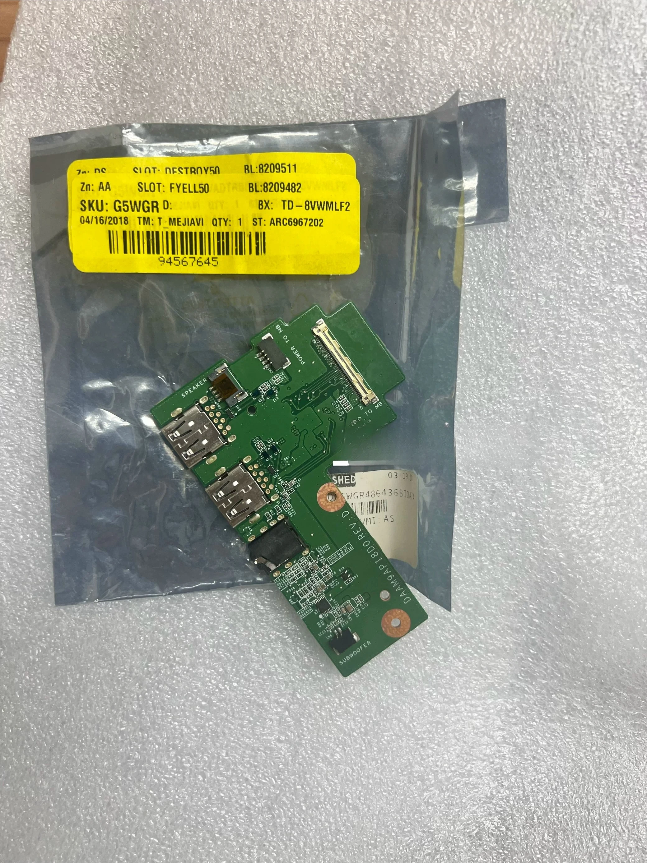New Original For Dell 15-7559 5577 7557 5576 USB Sound Card Board IO Small Board 0G5WGR
