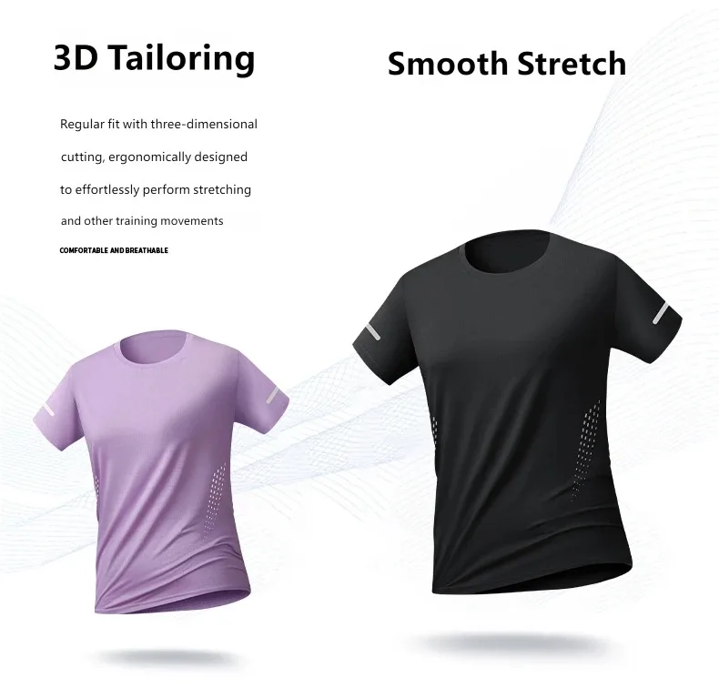 CHRLCK US/EU-Größe Damen Mesh Kurzarm Streetwear Jogging Fitness Einfarbiges Atmungsaktives T-Shirt Damen Reflektierender Streifen T-Shirt – Detail 4