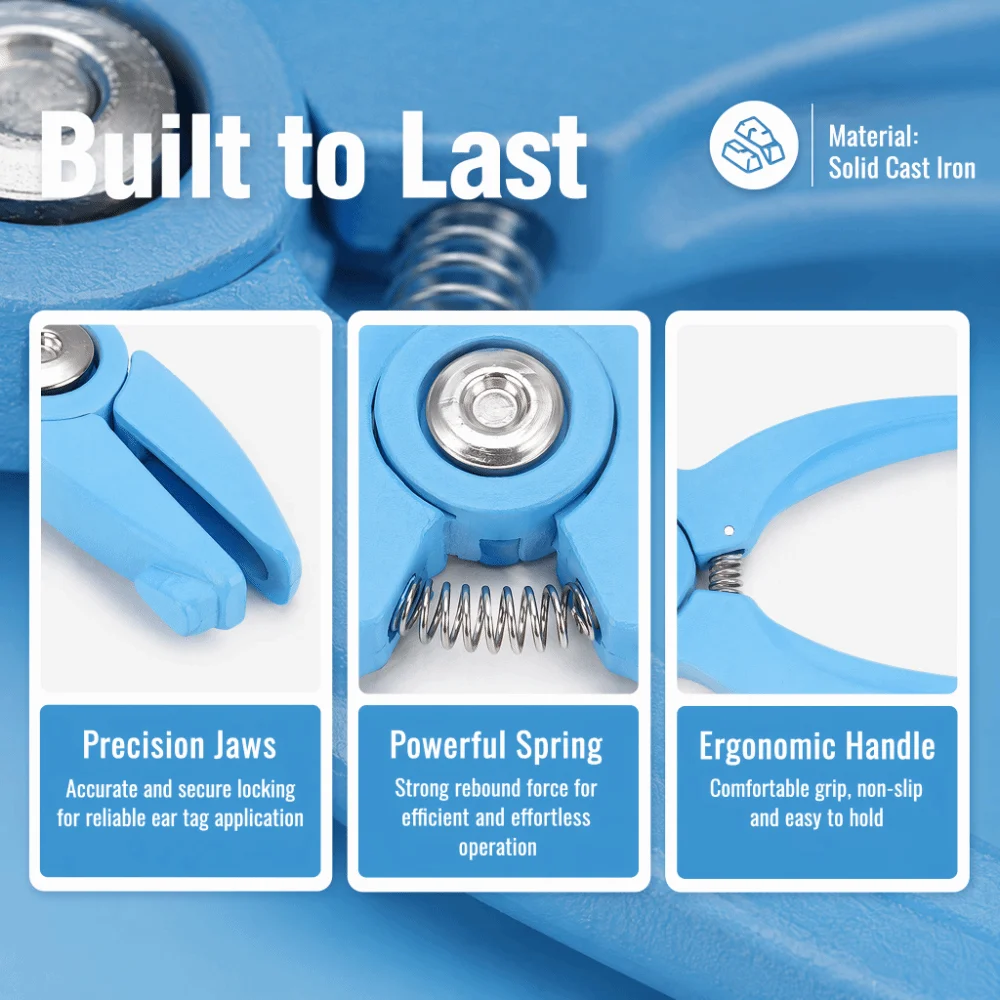 Iron Ear Tag Applicator Durable Blue Animal Ear Tag Tool Ergonomic Handle Non-Slip Grip Ear Tag Plier Breeding Population Use