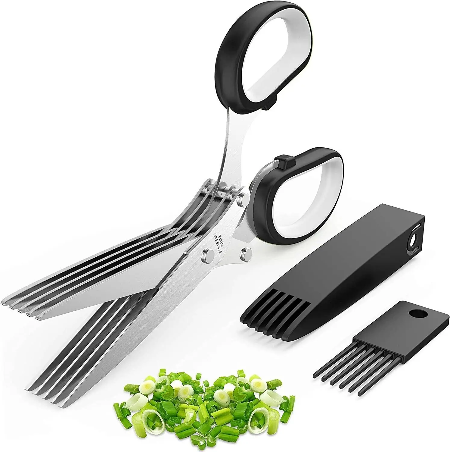 

Herb Scissors Set With 5 Blades And Cover - Multipurpose Kitchen Chopping Shear