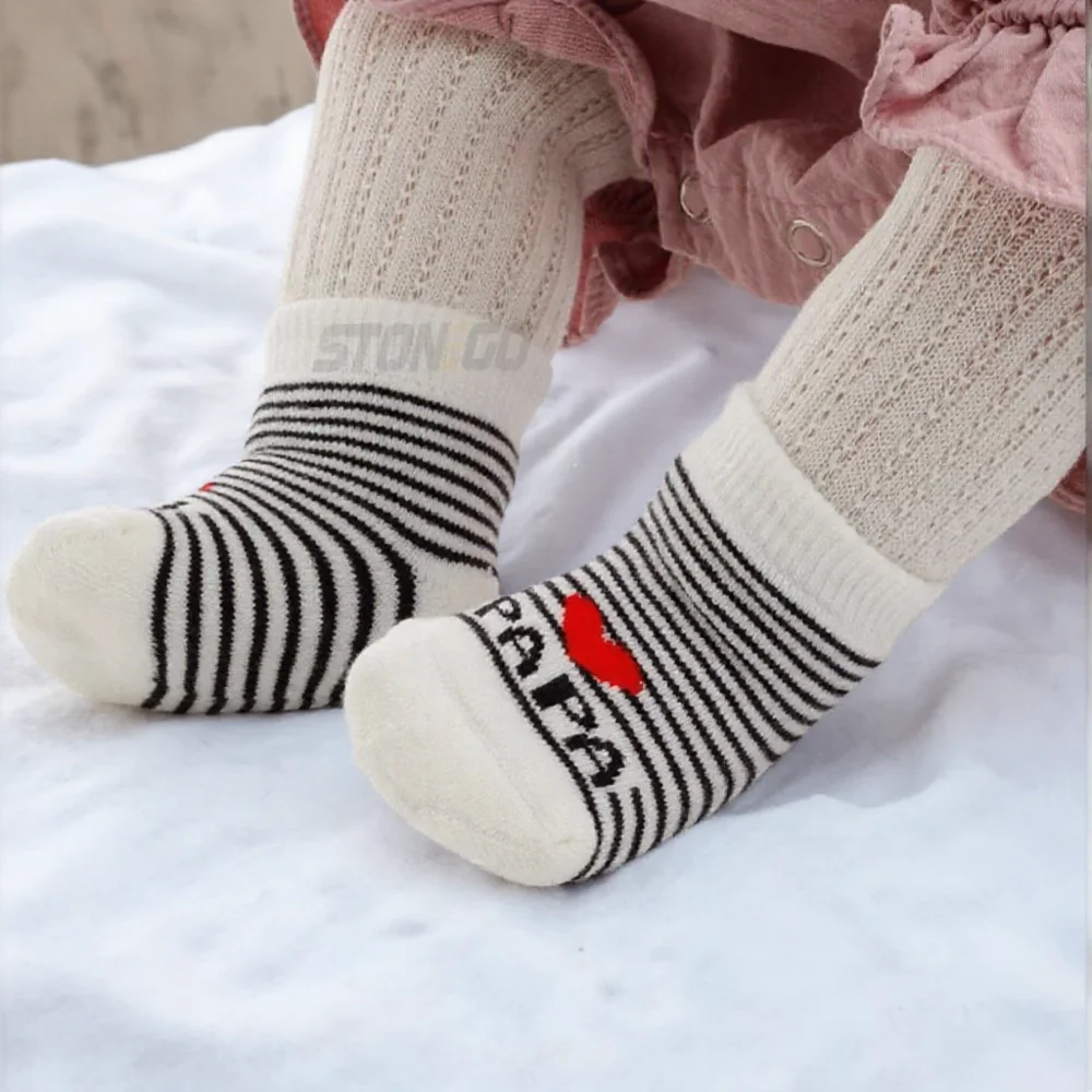 

Cute Baby Socks I Love Mama Papa Toddler Crew Socks for Boys Girls Cotton Striped Letters for 0-6 Months