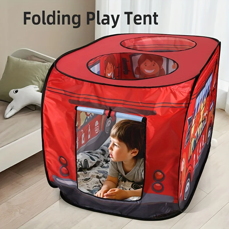 Tienda de juegos de autobús de dibujos animados para niños, tienda de juegos de tela interactiva para exteriores, tienda portátil ligera para niños con fácil almacenamiento