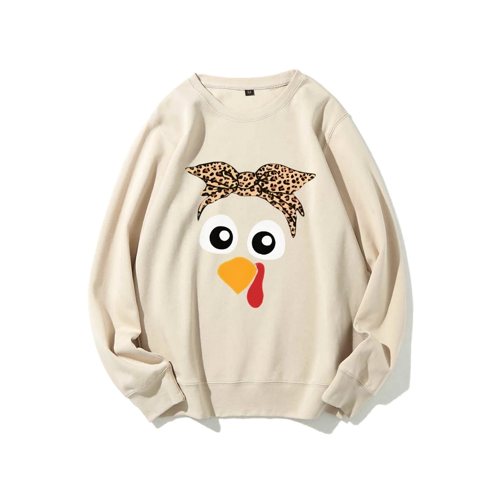 

Funny Turkey Leopard Print Bow Casual Pullover Thanksgiving Fall Sweatshirt Women's Cute Autumn Winter Long Sleeve Shirt