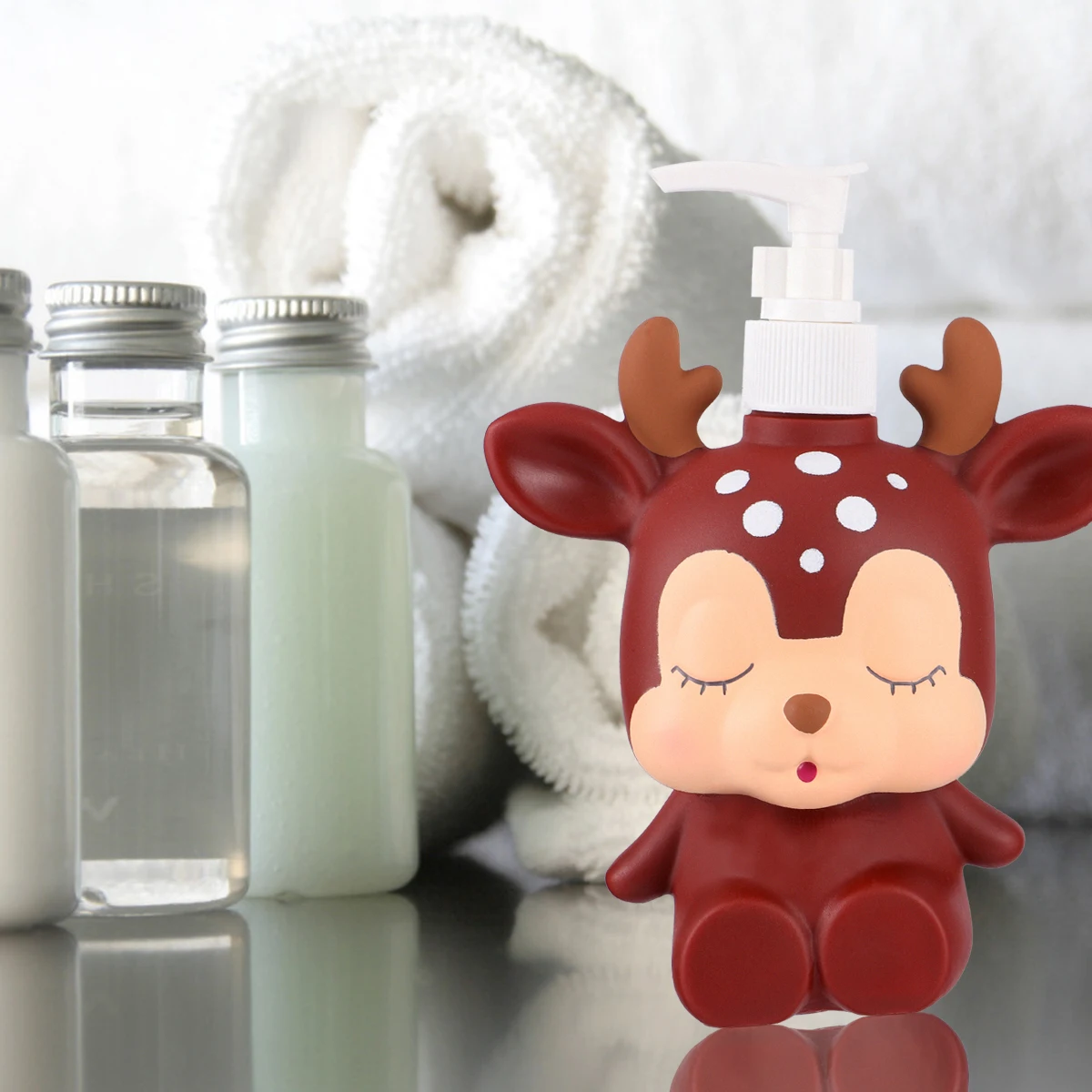 

Adorable Kids Cartoon Press Pump 300Ml Brown Deerlet Refillable Dispenser Shampoo Container Cute Liquid Holder For