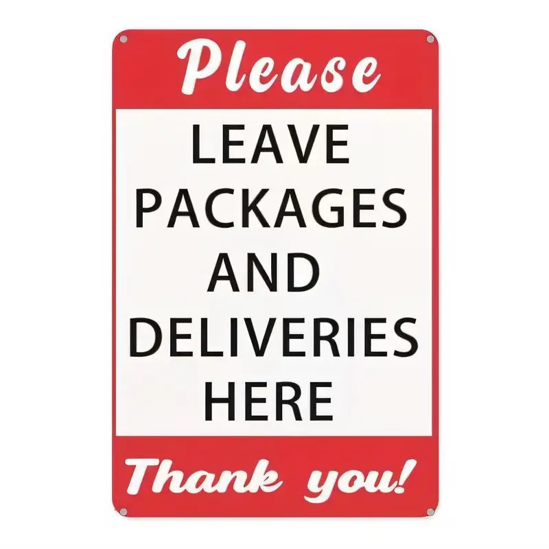 Retro Red - White Please Leave Packages Iron Metal Sign, Clear Delivery Notice Design, 20x30cm Tin Wall Art, Perfect for Home Po