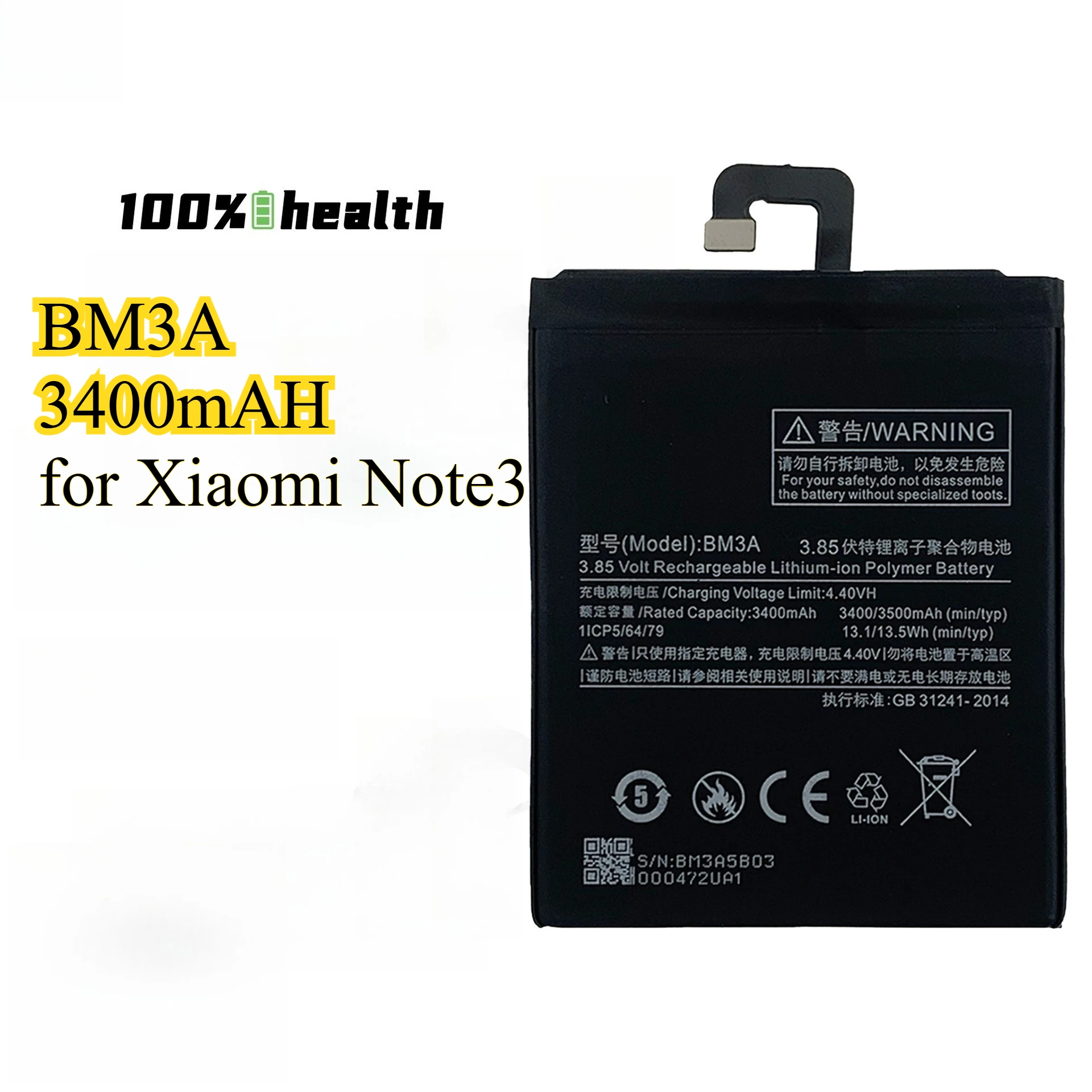 

3400mAh High Capacity Battery for Xiaomi Note 3 Replacement BHR5362Z1 Li-ion Battery for Mi Note 3 with Tools Kit