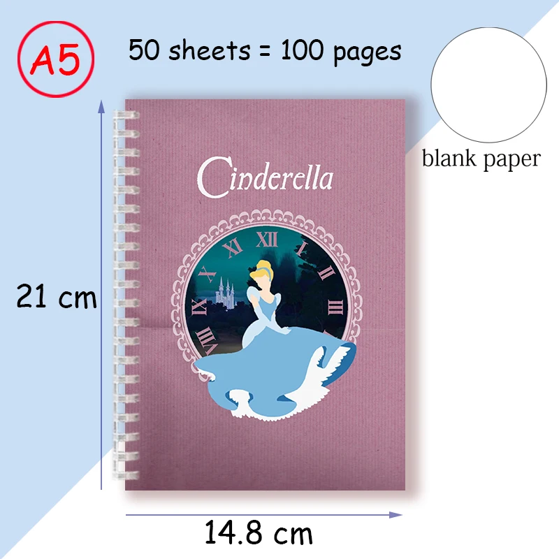 Imagem -06 - Espiral Notebook Disney Princesa Alice Neve Branca Belle Cinderela Vestido Nota Livro Almofada de Escrita Memorando para os Fãs Presentes Cosplay a5