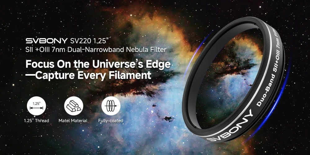 Svbony SV220 Teleskopfilter SII & OIII 7 nm Dualband 1,25"/2" Nebelfilter für Astrofotografie, beide in Licht verschmutzt – Detail 2