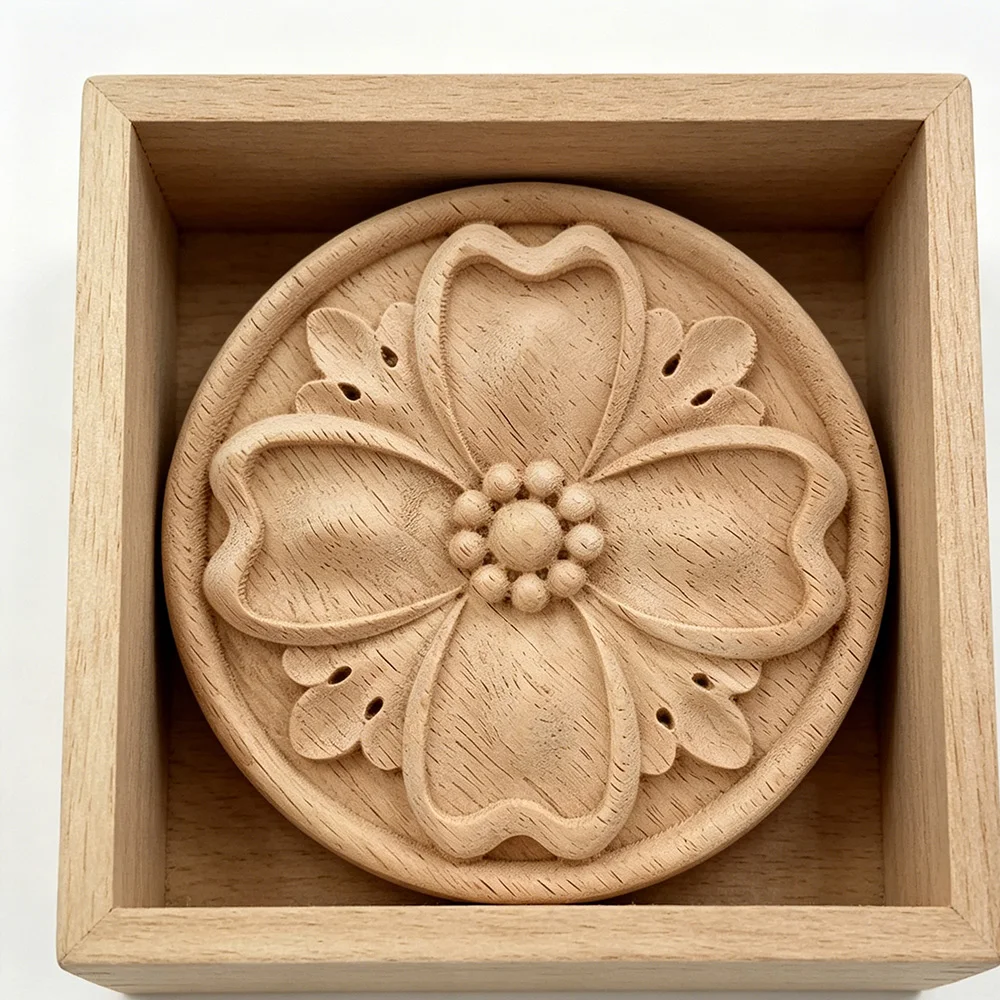 5PCS 10CM Statues Wood Carved Decal Corner Appliques Frame Wall Furniture Woodcarving Decorative Sculptures Crafts Home Decor