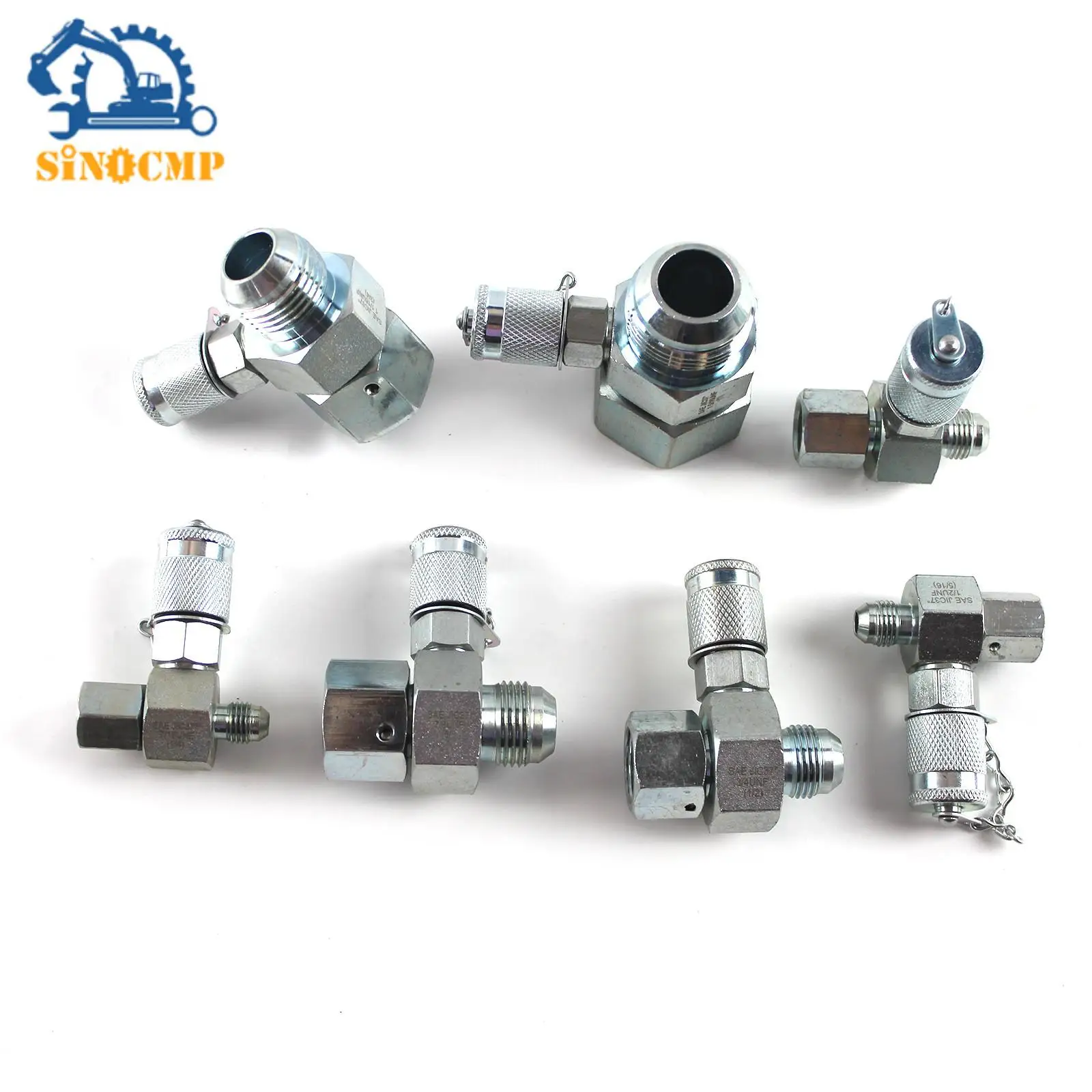 7x/set Hydraulic Swivel Run tees JIC 37° Series Test Coupling Point 1-5/16, 1-1/16, 7/8, 3/4, 9/16, 1/2, 7/16 for Excavator UNF