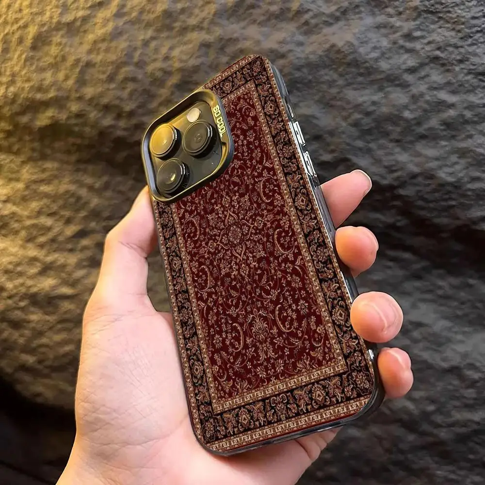 Red Persian pattern case for iPhone17 16 15 14 13 12 11 Pro/ Max/Plus shock-proof rear cover anti-fingerprint