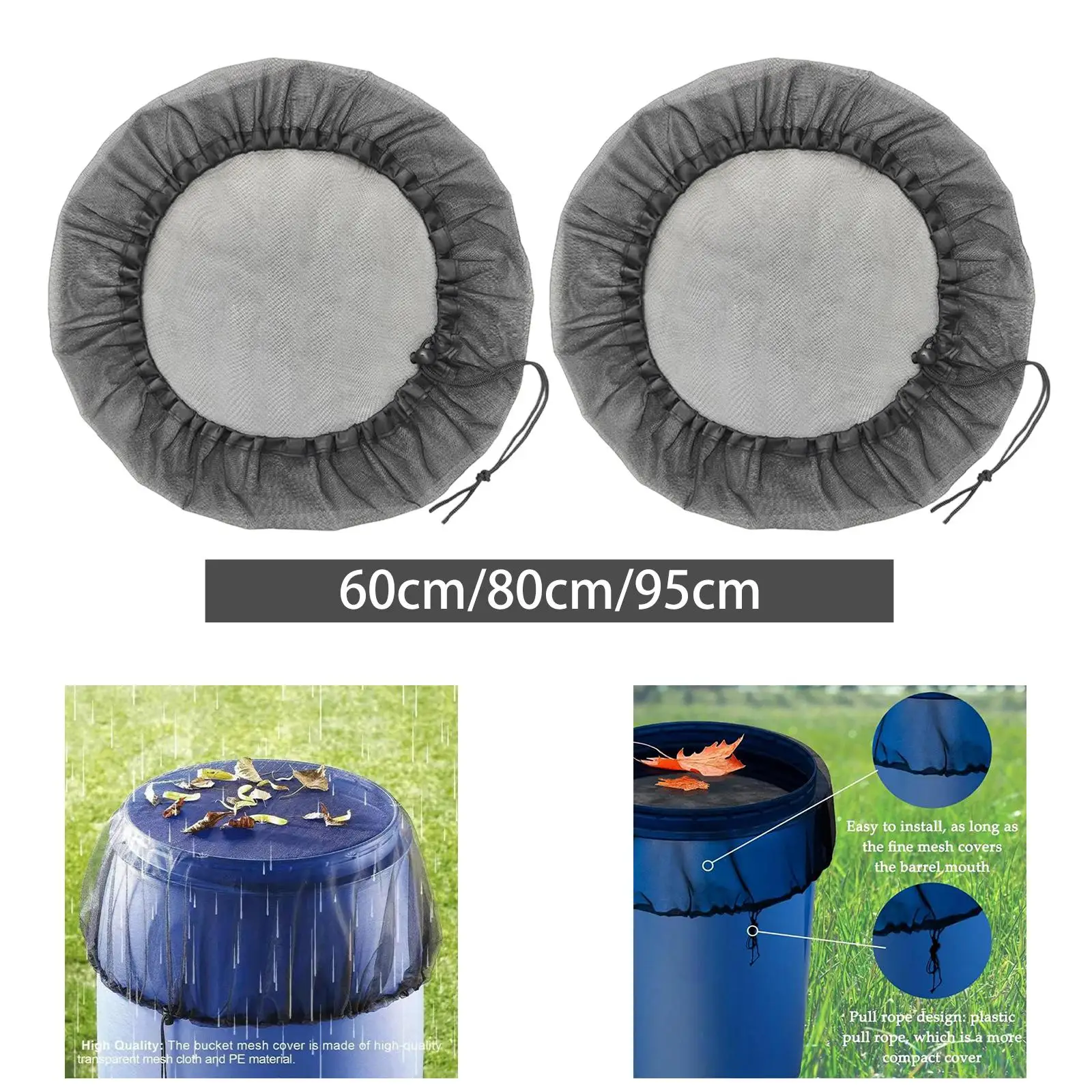 2 pieces rain barrel cover fine mesh net with drawstring rain barrel sieve cover