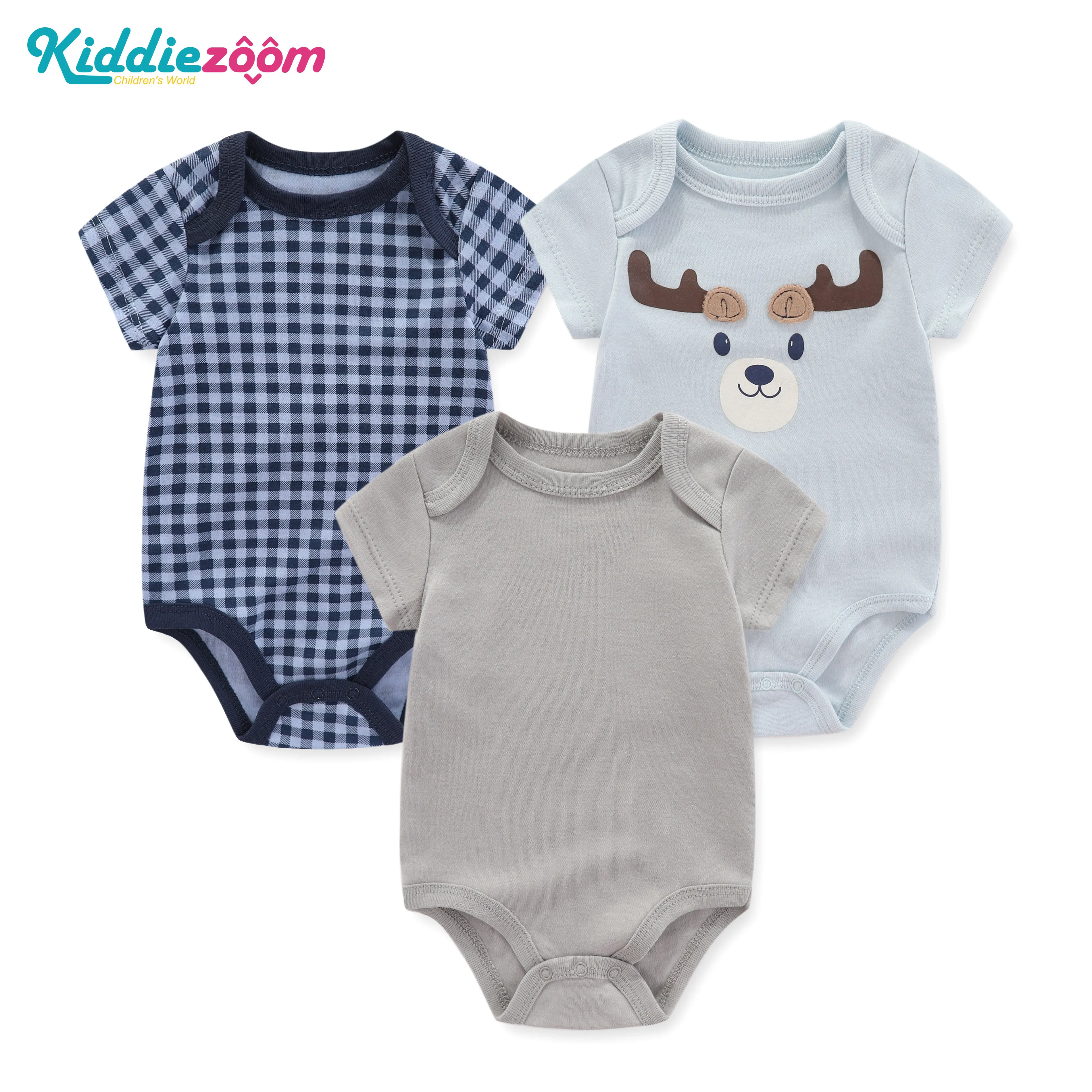 Ropa para bebés recién nacidos, conjunto de 3 piezas, mono de manga corta con dibujos animados, 100% algodón, conjunto esencial para nacimiento de 0