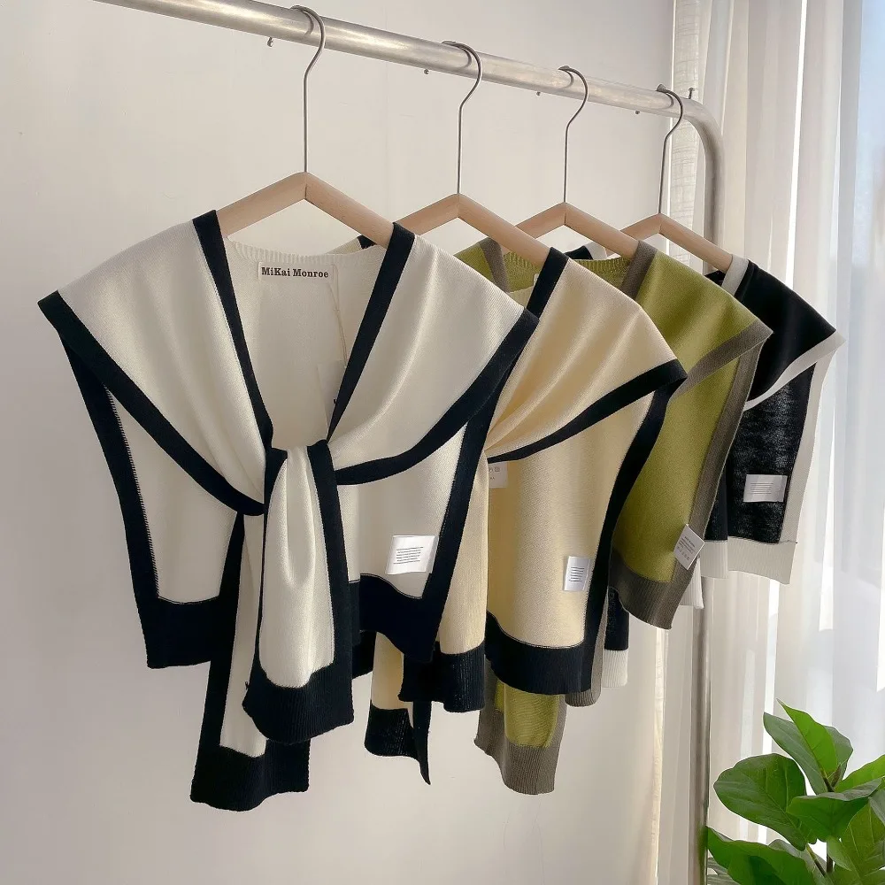 

Модная вязаная шаль из волокна, полосатый вязаный съемный воротник, кружевной галстук, сохраняющий тепло, искусственный воротник, унисекс