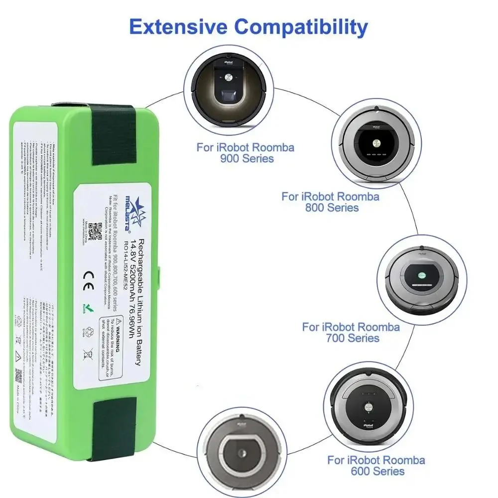 14.8V 5.2Ah Li-ion Batteryfor iRobot Roomba 900 Series 980 985 981 960 961 964 966 970 895 896 886 871 760 776 696