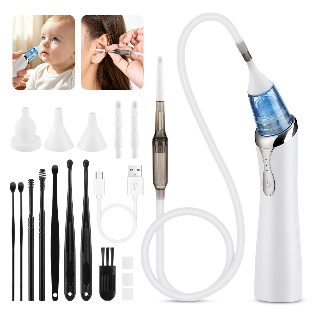 Baby Electric Nasal Aspirator with 3 Soft Silicone Tips Ear Cleaner 3 Suction Levels Nose Cleaner Nasal Congestion for Ear Nose
