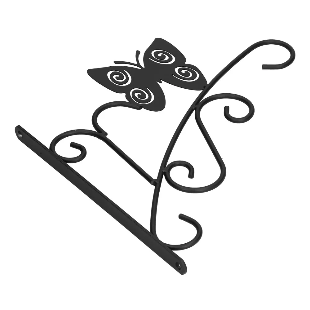 Iron Iron Hanging Plant Bracket Black 11.3x9.8x0.6in Outdoor Flower Pot Holder Solid Load Bearing Structure
