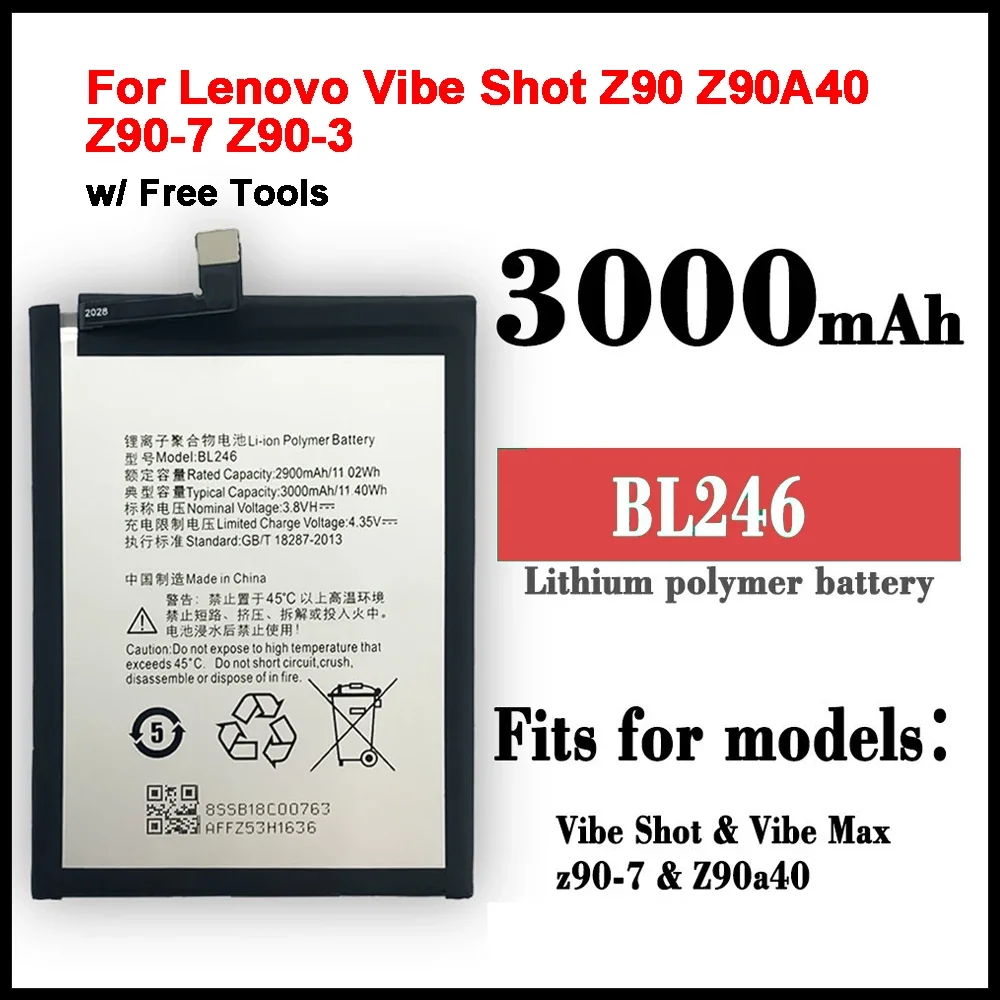 New Battery For Lenovo Vibe Shot Z90 BL246 Z90A40 Z90-7 Z90-3 3000mAh Rechargeable Phone Batteries Bateria