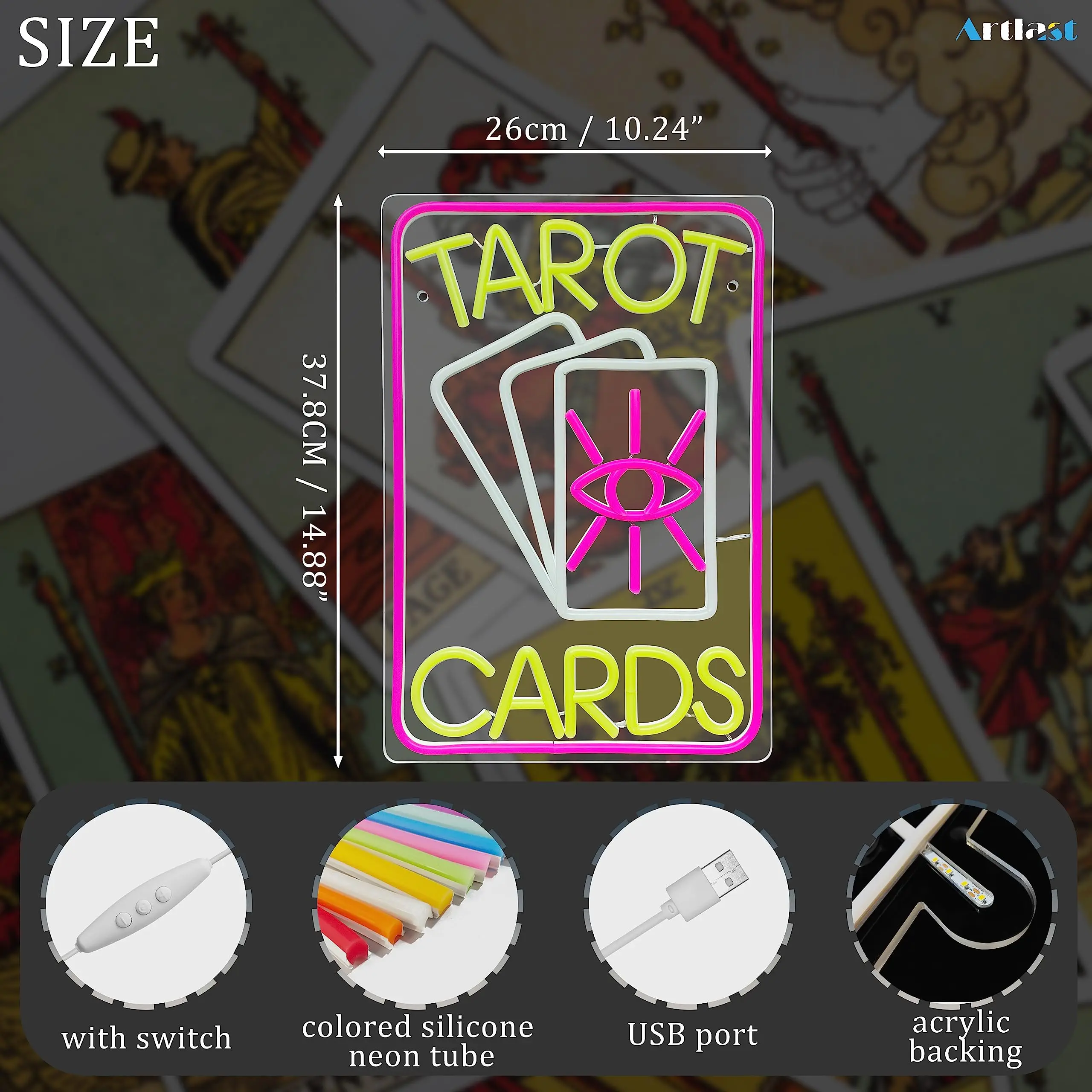 Карты Tarot, неоновая вывеска, фантастическая открытая витрина магазина, украшение для окон, розовые карты Tarot, неоновые брелки для комнаты, Настенный декор, открытая вывеска, украшение