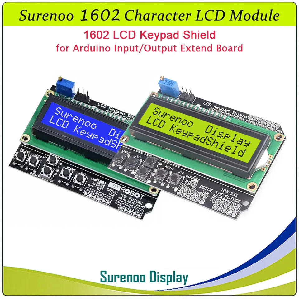 Surenoo 162 16X2 1602 Character LCD Module Display Screen LCM LCD Keypad Shield for Arduino Duemilanove UNO MEGA2560 MEGA1280