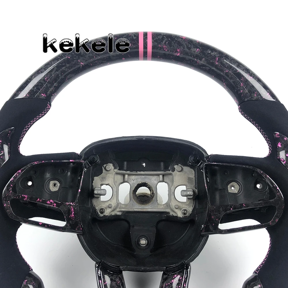 For Dodge Challenger pink Forged Carbon Fiber Steering Wheel the Hellcat SRT Steering Wheel 2015-2024 Support Customization