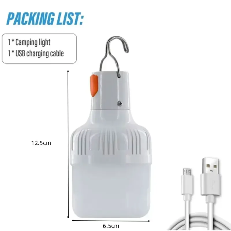 1PC USB Rechargeable 60W LED Camping Light Bulb Hanging Hook Emergency Lantern Portable Tent Lamp Outdoor Camping Night Market gallery 2