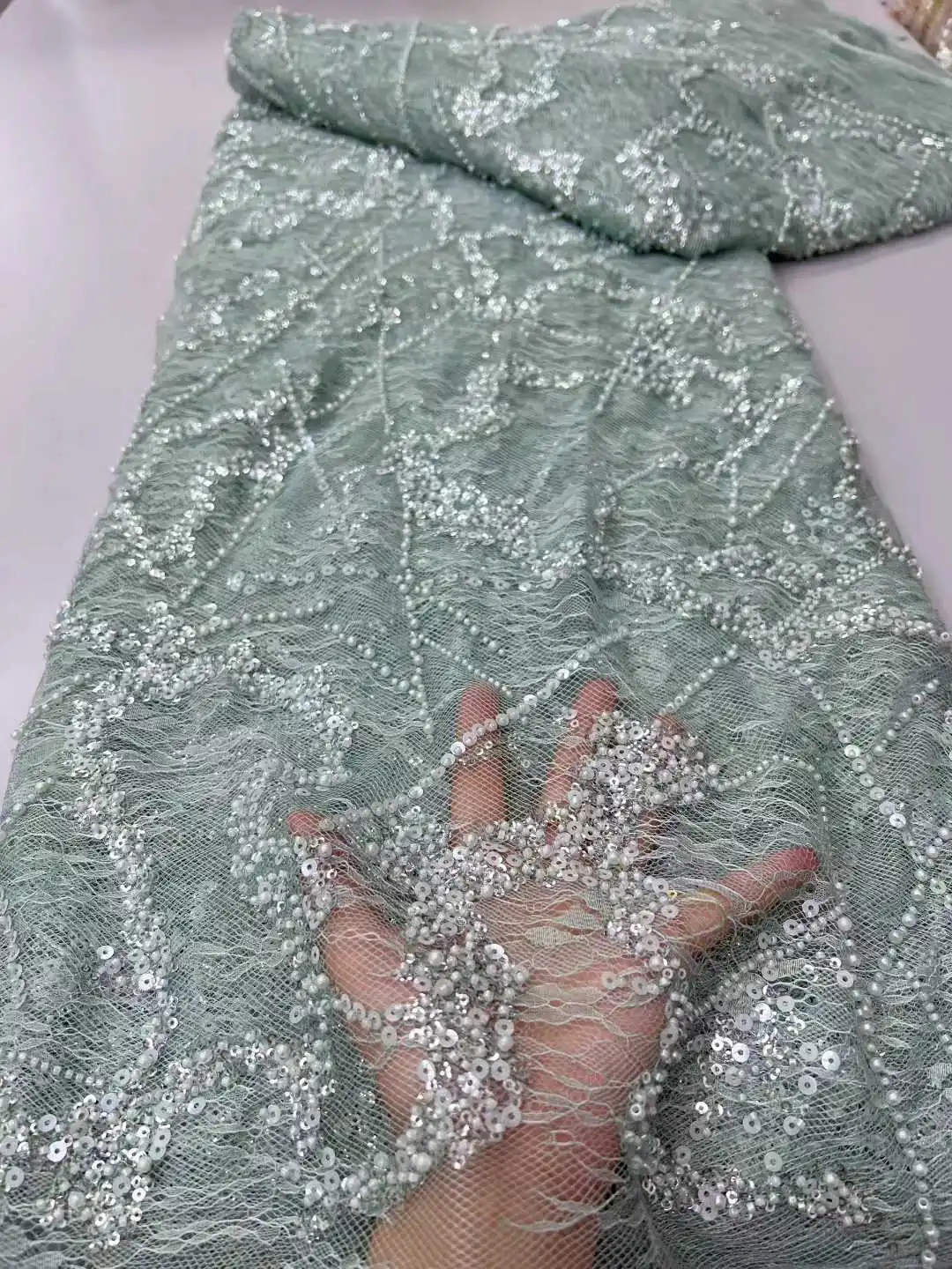 African Sequins Lace Fabric 2025 High Quality French Mesh Tulle Lace 5Yards Nigerian Lace Fabric For Woman Wedding Dress