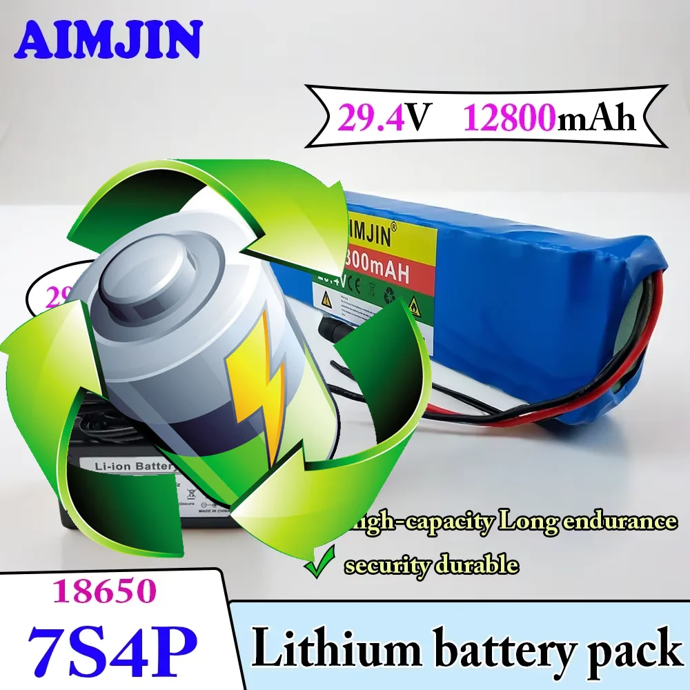 

24V 7S4P 18650 12800mAh Rechargeable Lithium Ion Battery Pack 29.4V for Batteries+29.4V Charger