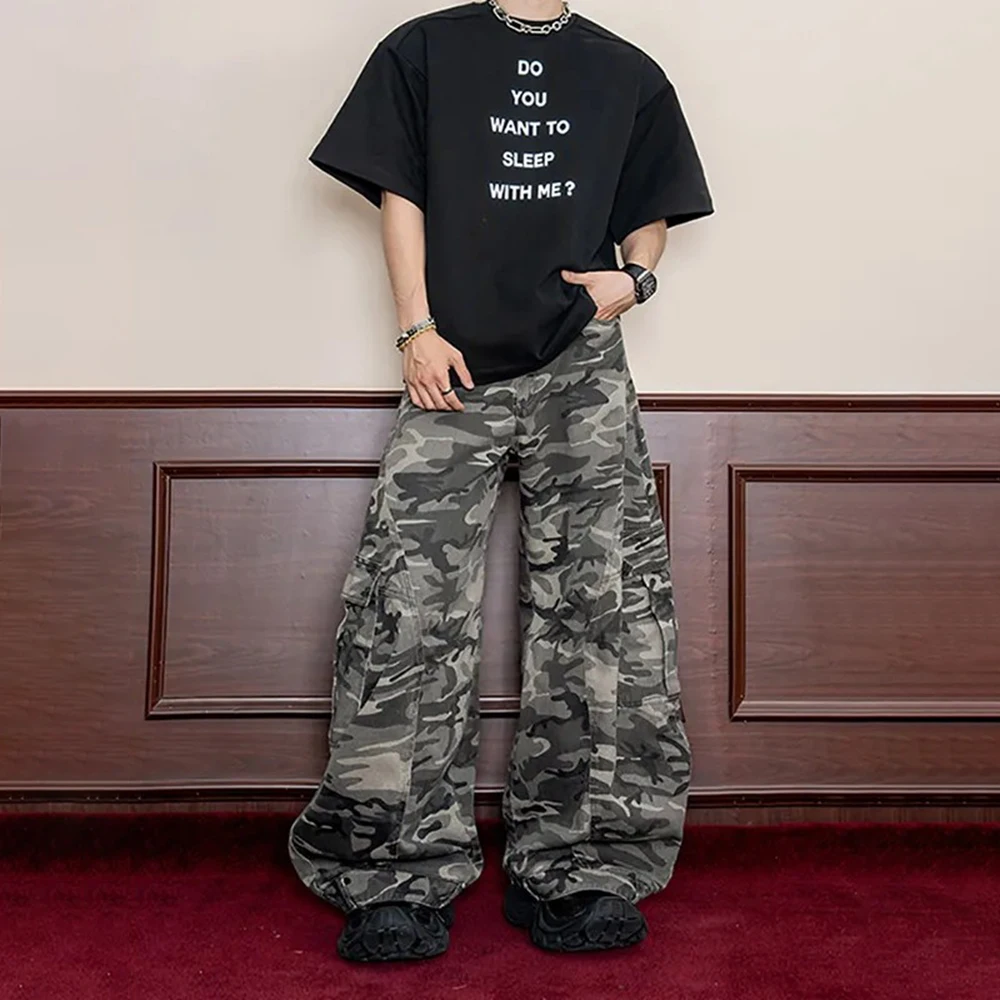 American Street Fashion Retro Trousers For Boys 2025 Spring And Autumn New Loose Casual Multi-Pocket Workwear Wide-Leg Pant Men